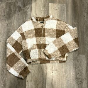 Women’s half zip plaid fleece sweater